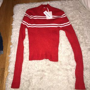 Pacsun red mock neck sweater with white stripes